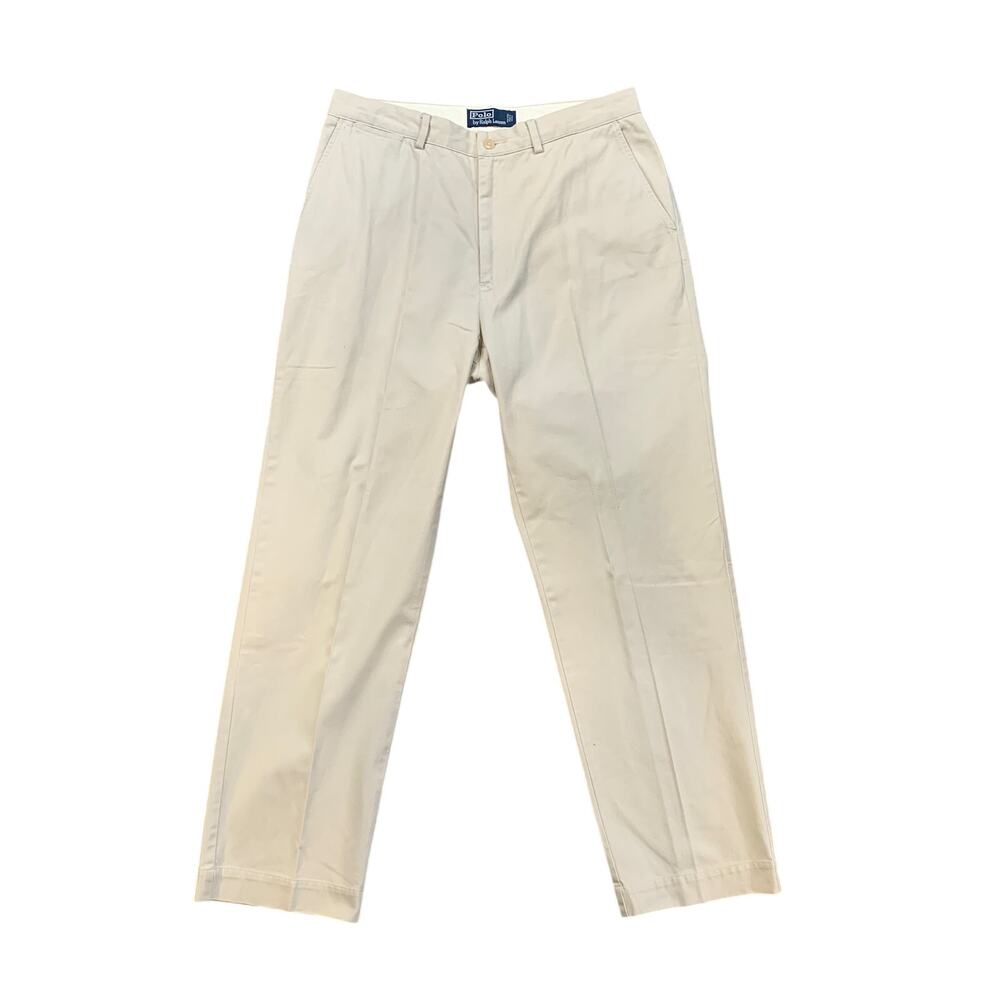 Vintage Polo Ralph Lauren Pants Mens 33 Tan Classic Chino Cotton Flat Front